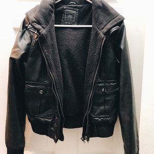 Obey Hooded Leather Jacket